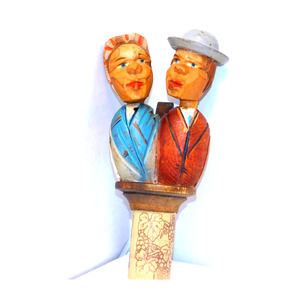 Vintage Artisan Hand Carved-Painted Wood Previously Loved Kissing Couple…